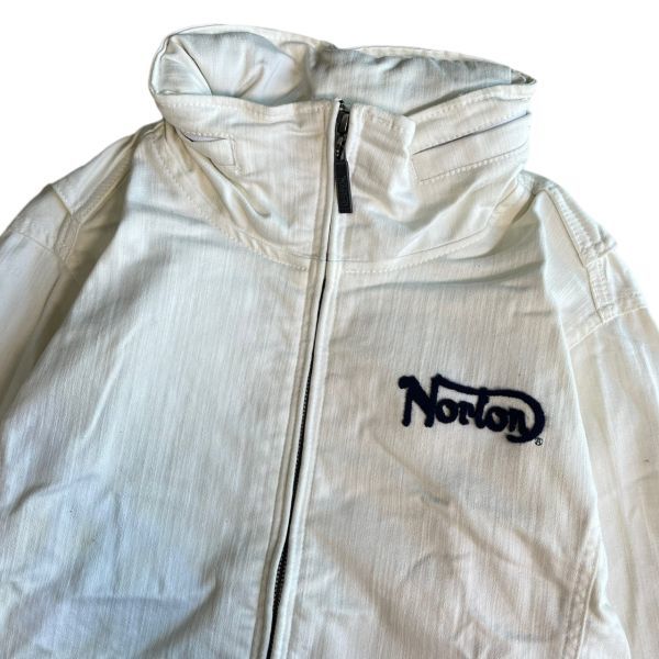 Norton ノートン 刺繍 ロゴ コットン ストレッチ スタンドカラー ジャケット フード収納 ブルゾン アウター ジップアップ S ホワイト 白の画像2