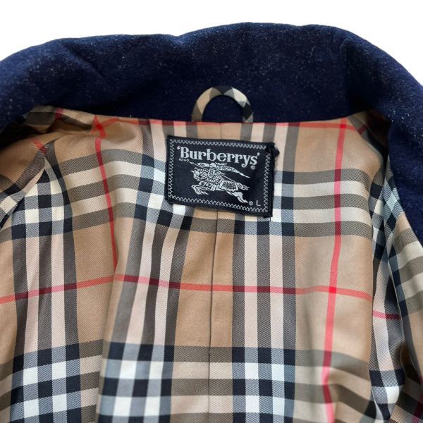 90s 日本製 BURBERRYS バーバリーズ 裏 ノバチェック カシミア ウール ロング ラップ コート 羽織 ガウン VINTAGE 古着 L ネイビー 紺_画像5