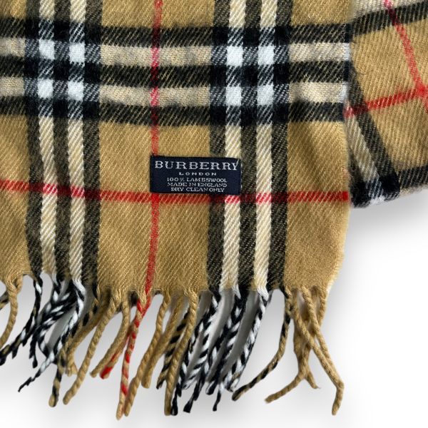 英国製 BURBERRY バーバリー 総柄 ノバチェック フリンジ ウール マフラー ストール 服飾小物 VINTAGE レトロ 古着 170cm ベージュ_画像2