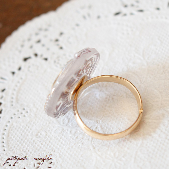  Czech *bohe mia glass clear flower ring Czech glass patamin accessory 