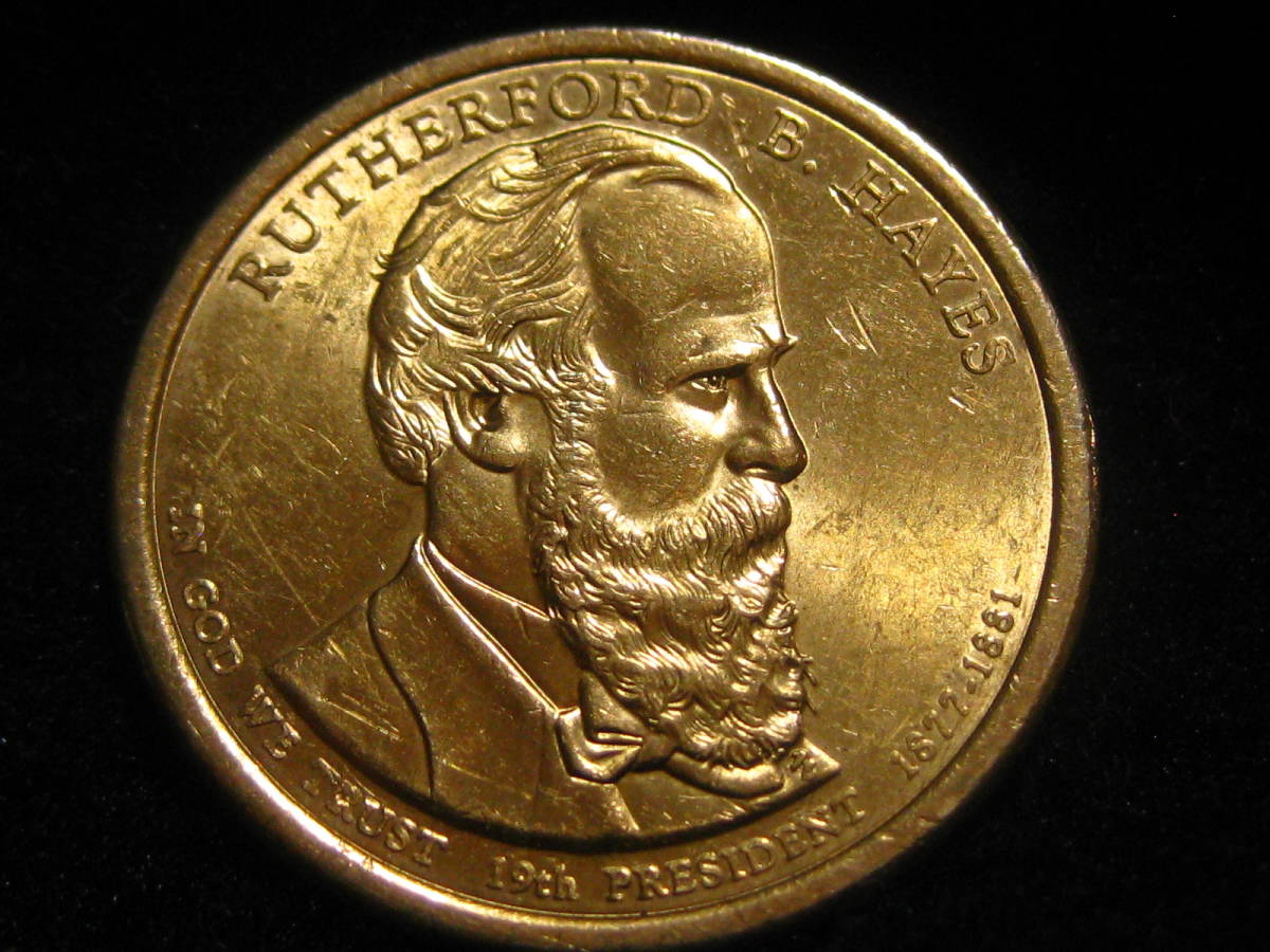 アメリカ合衆国　大統領　1ドル 記念硬貨　19代目　ラザフォード B. ヘイズ　2011年　自由の女神　ゴールド コイン　＄1 米国_画像1