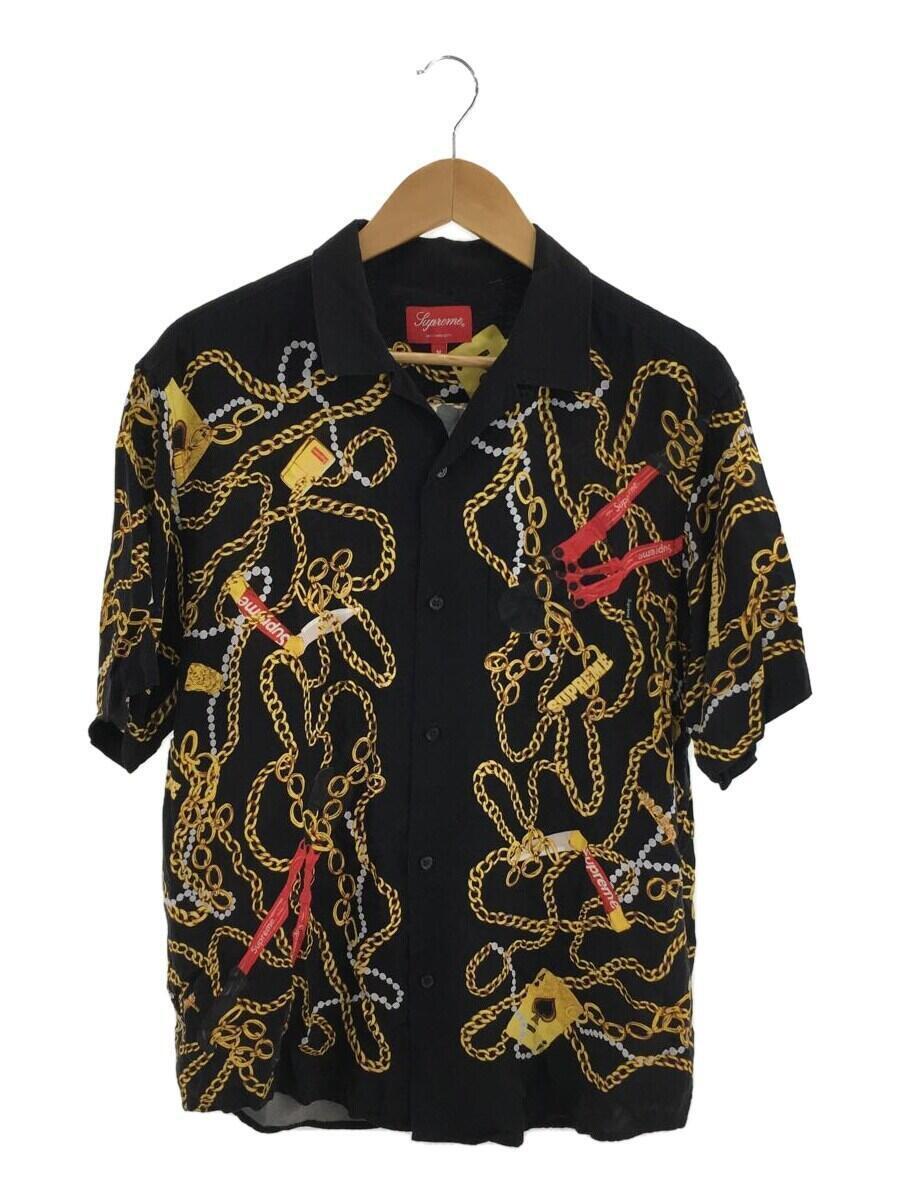 Supreme◆半袖シャツ/M/レーヨン/ブラック/総柄/Chains Rayon S/S Shirt/使用感有_画像1