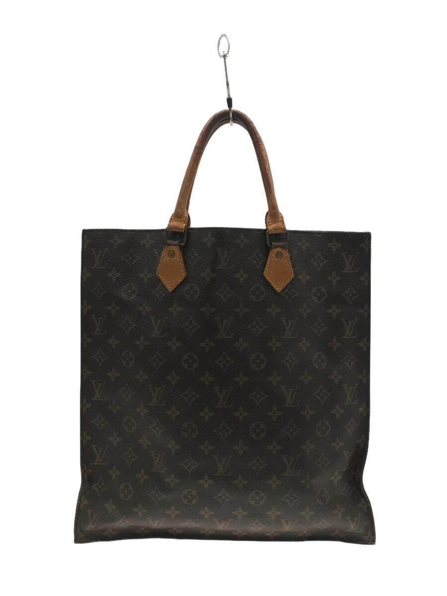 LOUIS VUITTON◆1)サック・プラ_モノグラム/レザー/ブラウン/M51140/トートバック/ハンドバック/スクエア