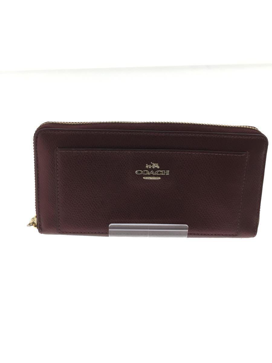 憧れ COACH◇オールレザーラウンドジップ長財布/レザー/BRD/無地