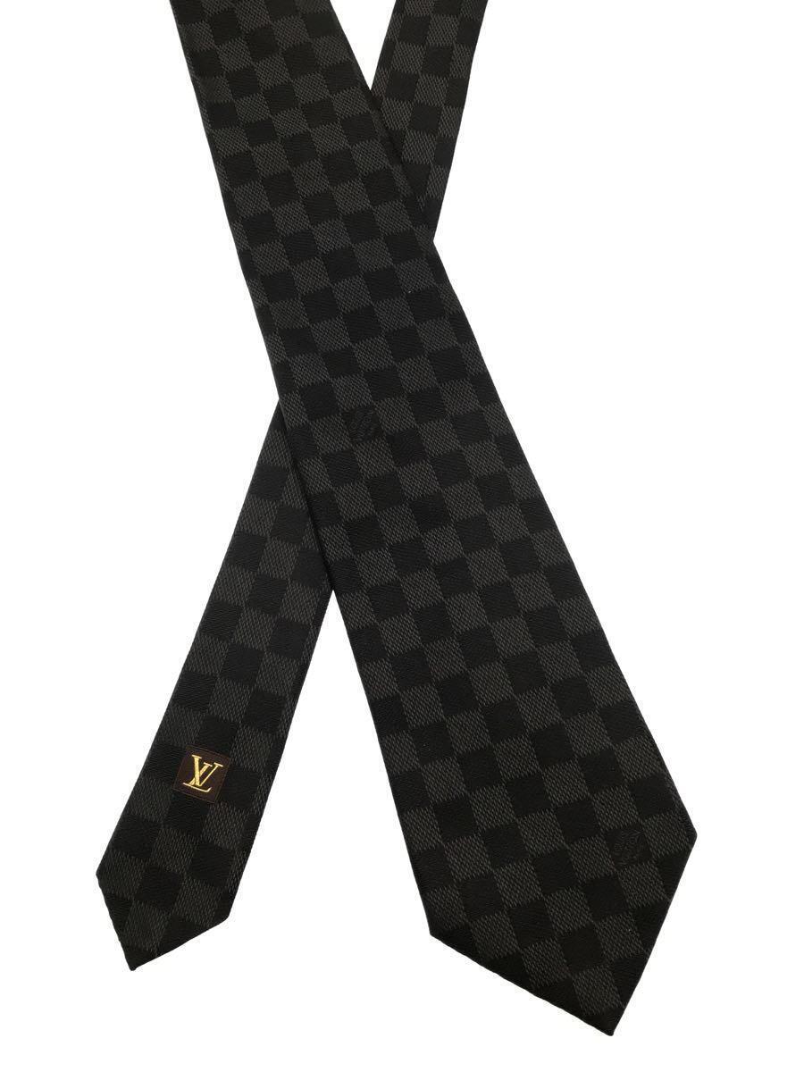 LOUIS VUITTON◆クラヴァット・ダミエクラシック8CM_ダミエ・エベヌ_BLK/シルク/BLK/メンズ_画像2