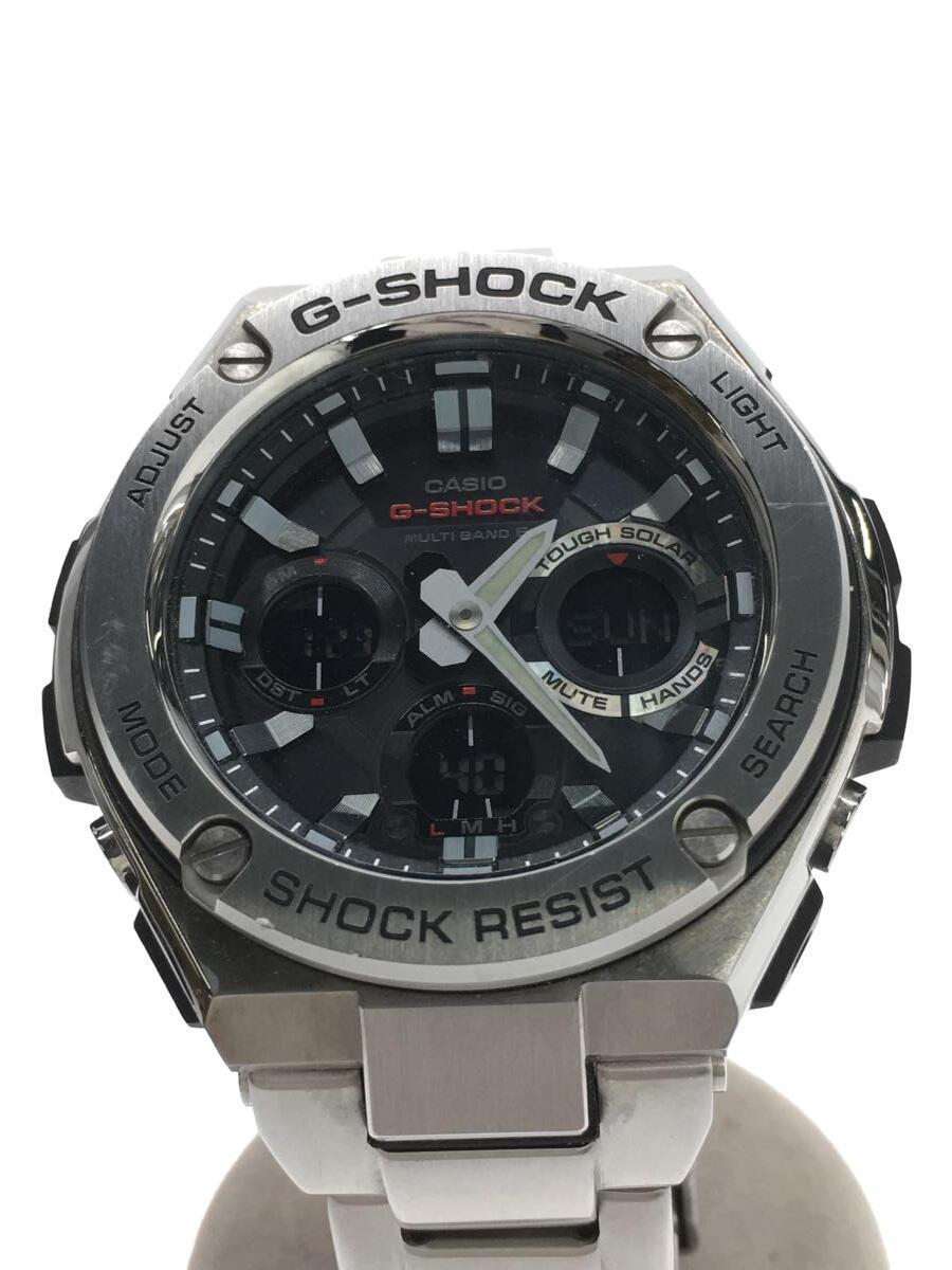 CASIO◆ソーラー腕時計・G-SHOCK/デジアナ/SLV_画像1