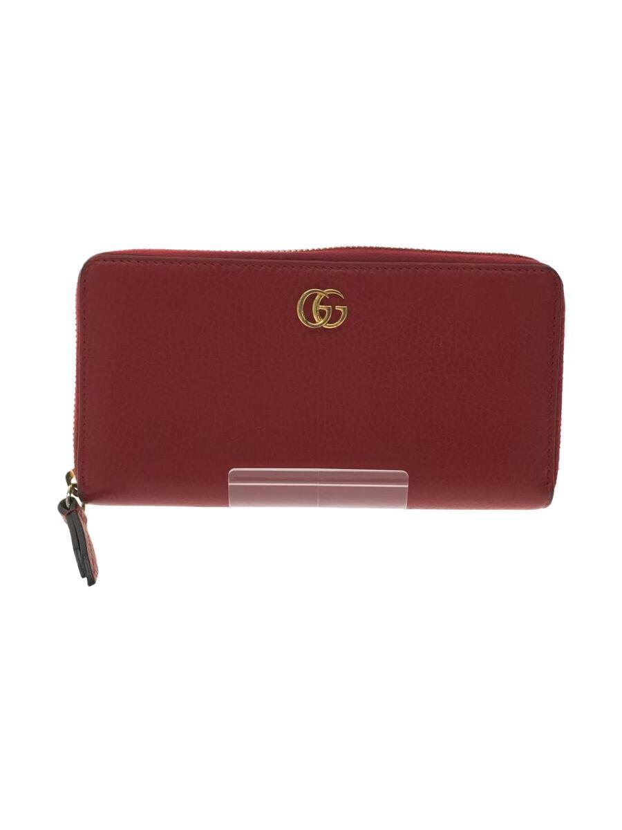 GUCCI◆長サイフ_GGマーモント/レザー/RED/無地/レディース