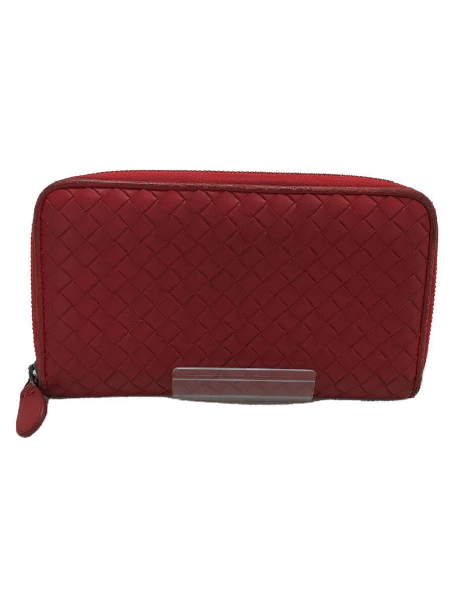 BOTTEGA VENETA◆長財布/レザー/RED/無地/メンズ_画像1