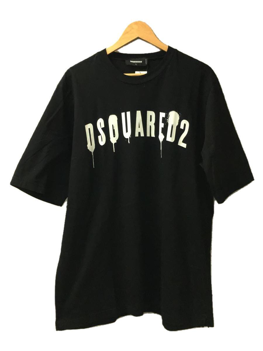 2022新商品 DSQUARED2◇ペイントロゴ/Tシャツ/L/コットン/ブラック