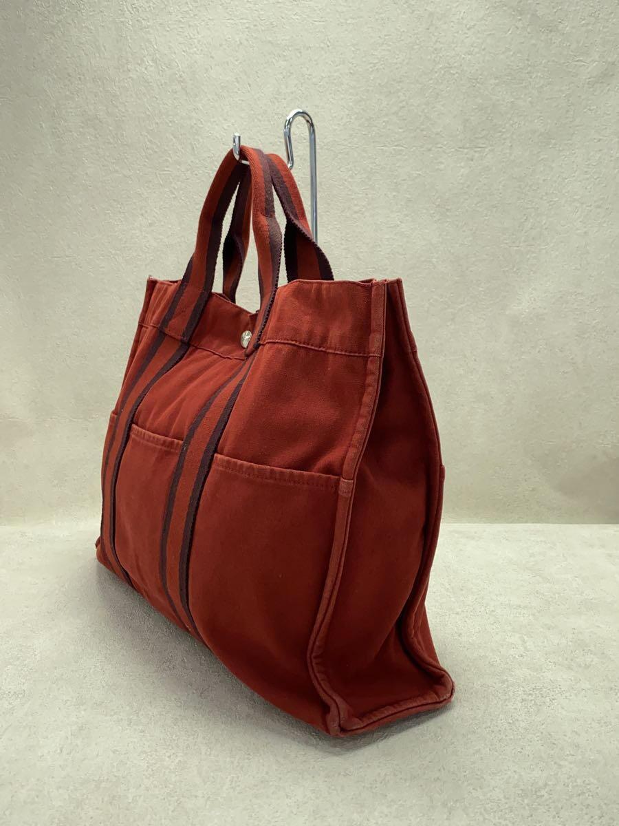 HERMES◆トートバッグ/コットン/RED/無地_画像2