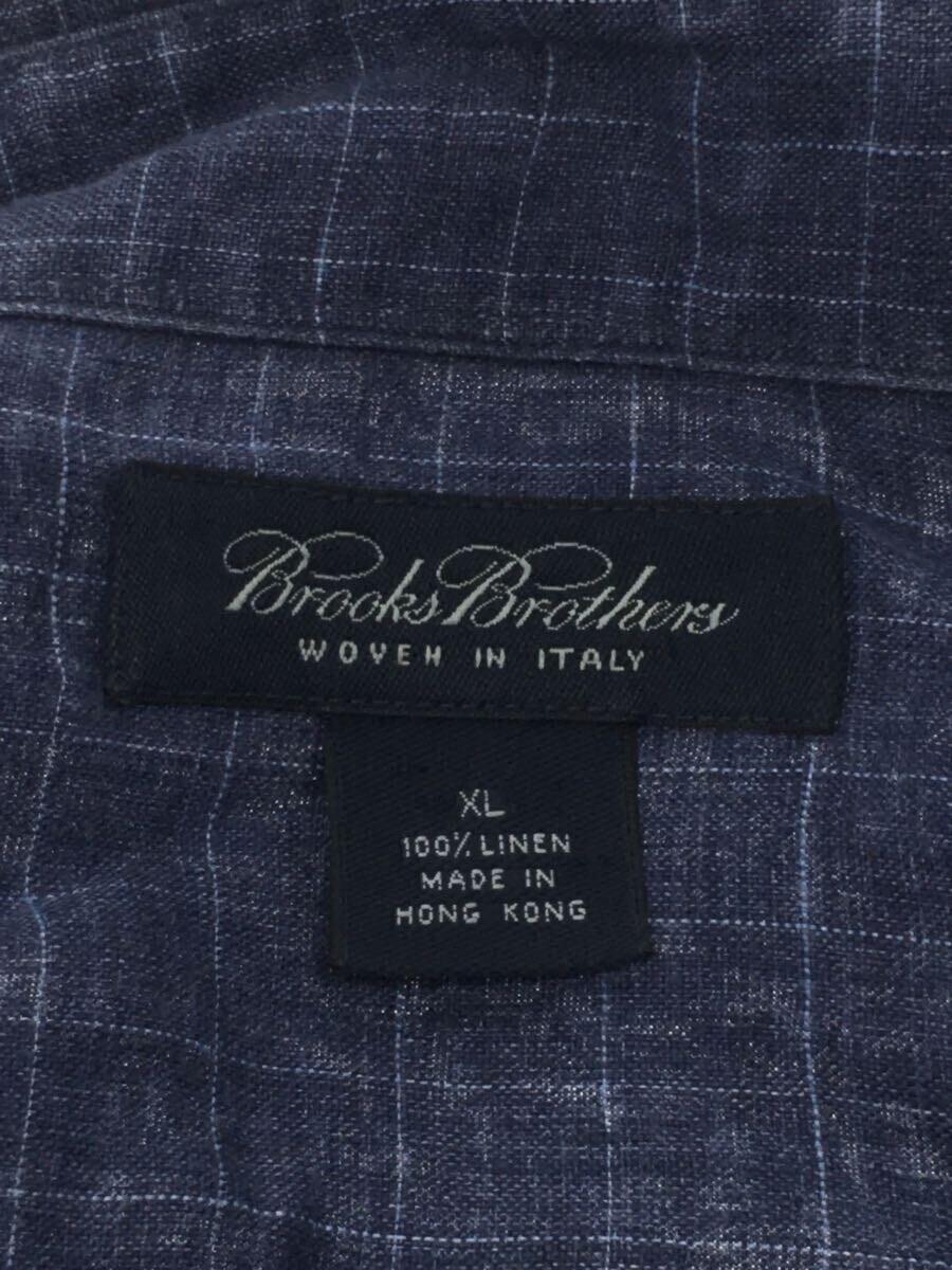 BROOKS BROTHERS◆長袖シャツ/XL/リネン/ネイビー/チェック_画像3