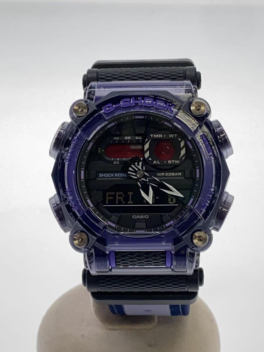 CASIO◆クォーツ腕時計_G-SHOCK/デジアナ/ナイロン/BLK/PUP/プラスチック_画像1