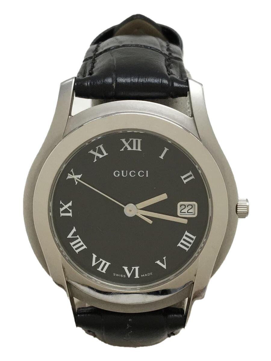 GUCCI◆クォーツ腕時計/アナログ/レザー/BLK/BLK/SS/5500L/社外ベルト_画像1