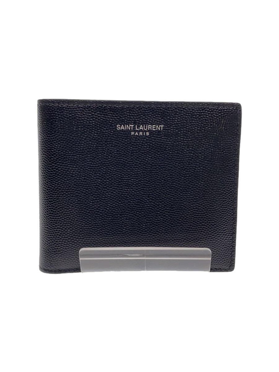 日本初の SAINT LAURENT◇2つ折り財布/レザー/BLK/無地/メンズ 二