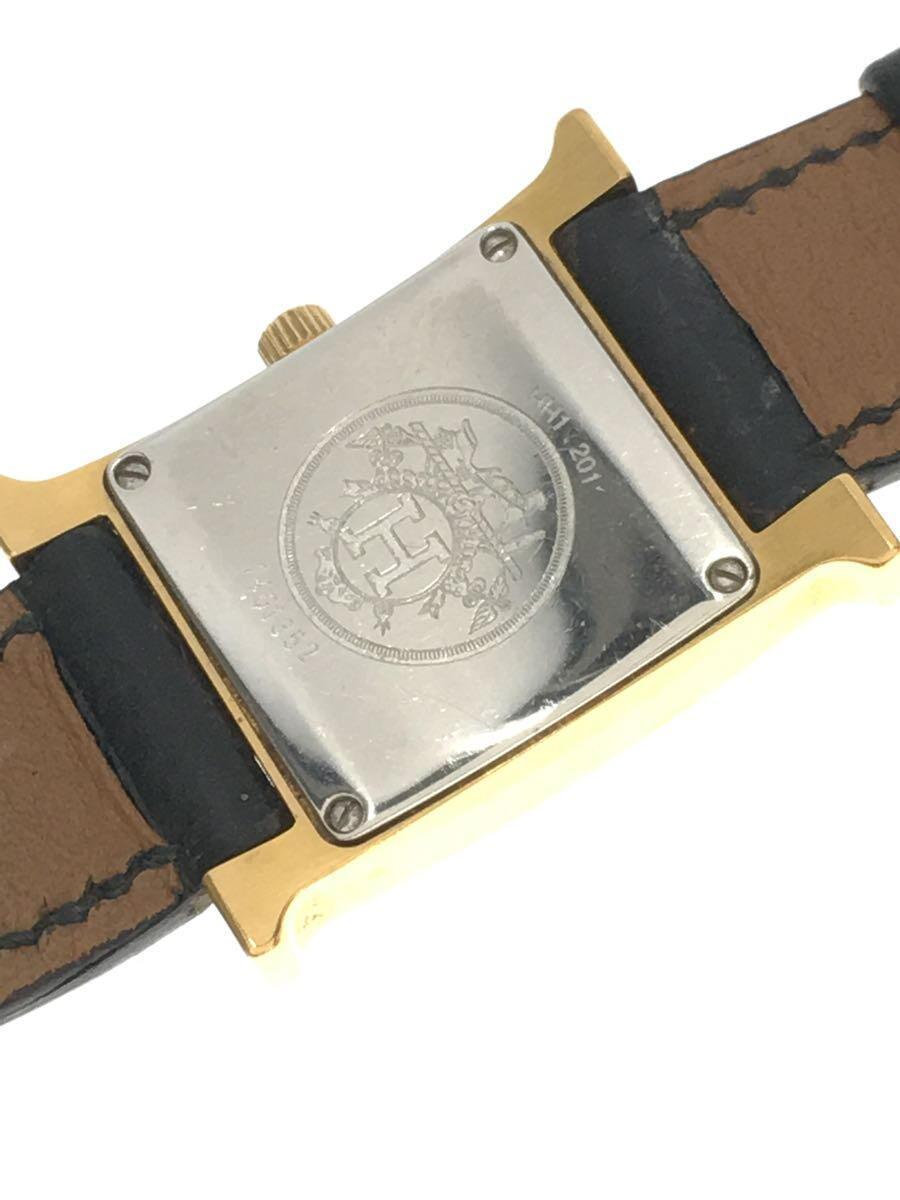 HERMES◇クォーツ腕時計/アナログ/レザー/GLD/BLK/HH1.201-