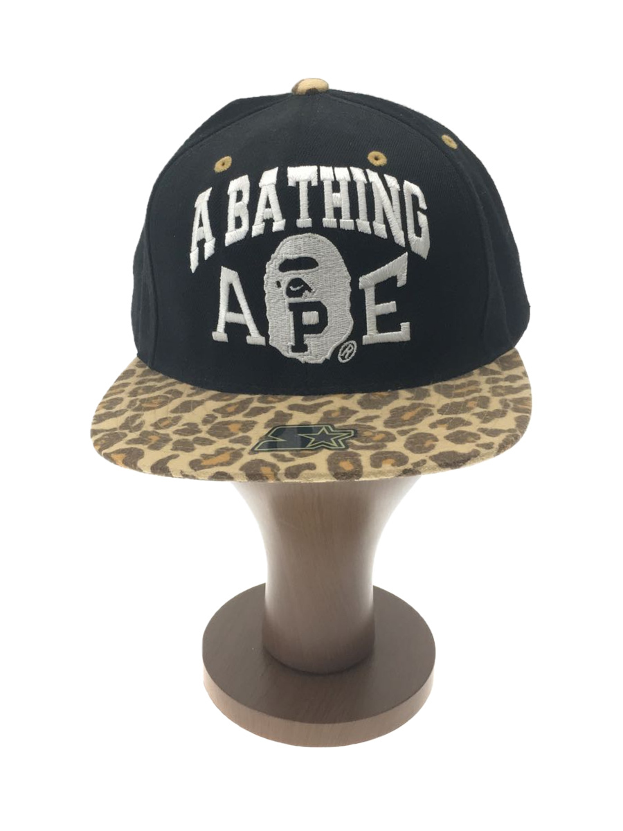 A BATHING APE◆キャップ/FREE/アクリル/ブラック/レオパード/メンズ_画像1