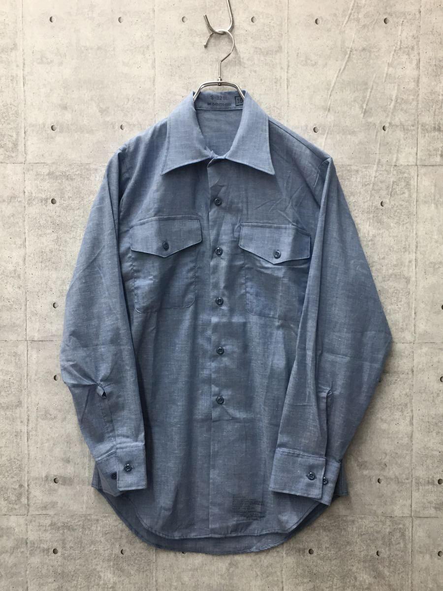 US.NAVY◆utility shirt chambray/S/BLU_画像1