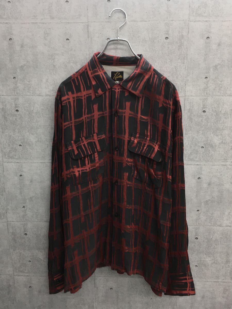 Needles◆20SS/CUT OFF BOTTOM CLASSIC SHIRT/L/ナイロン/RED/総柄/GL104