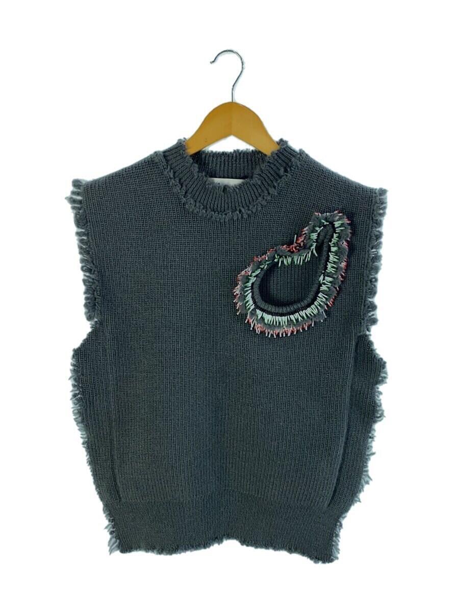 TOGA◆WOOL KNIT VEST WITH BEADS/36/ウール/GRY/TA02-XE005