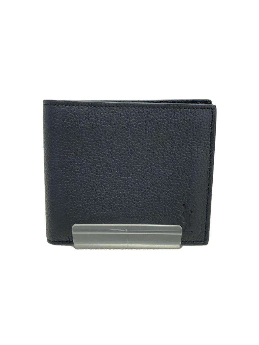 品質のいい YVES SAINT LAURENT◇レザー2つ折り財布/レザー/BLK/無地