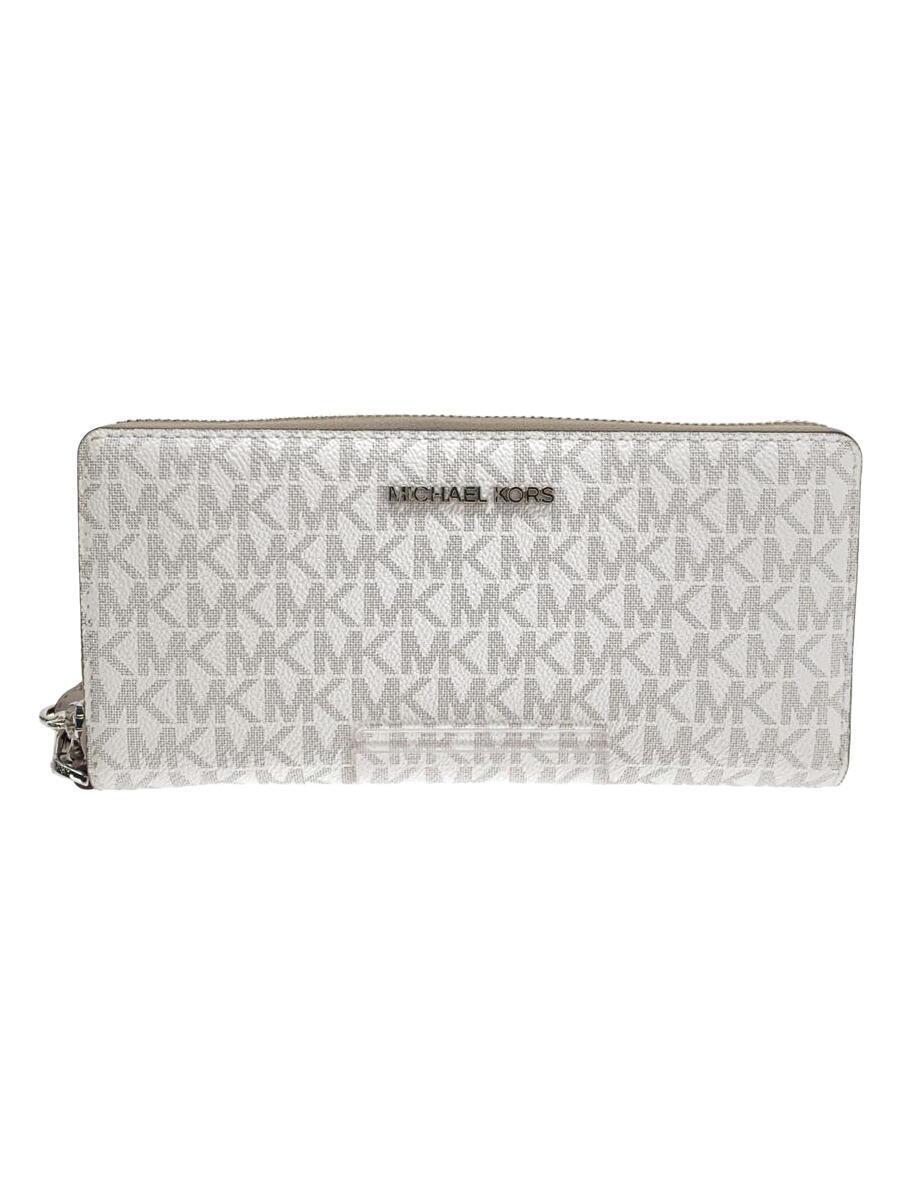 MICHAEL KORS◆JET SET_ラウンドジップ長財布/PVC/WHT/総柄/レディース/35H8STVT3B