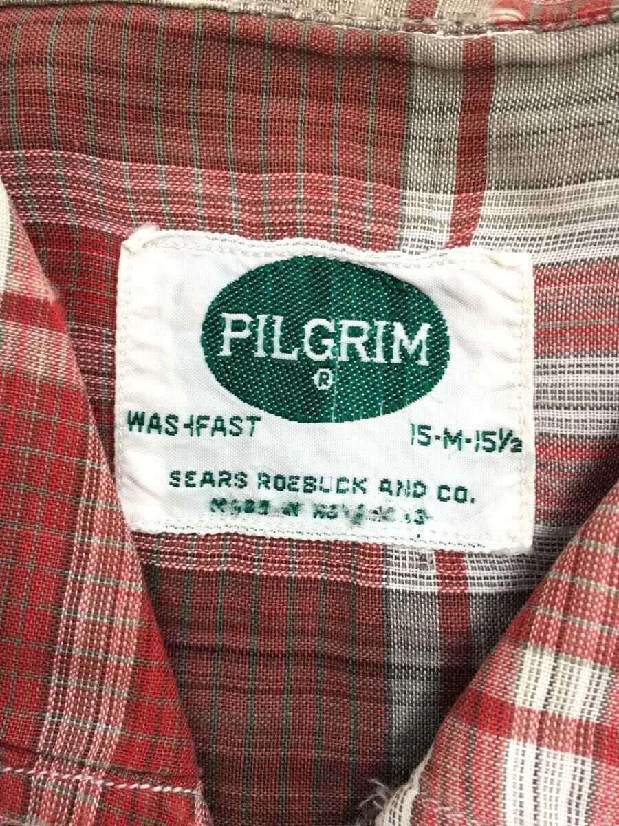 PILGRIM◆50-60Sオンブレオープンカラー/シャドーチェック/M/レーヨン/RED/チェック_画像3