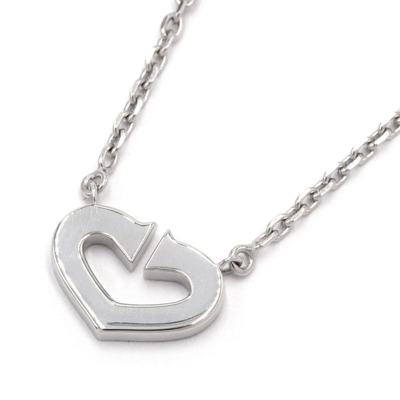  Cartier C Heart necklace K18WG diamond new goods finish settled white gold Heart pendant jewelry necklace used free shipping 