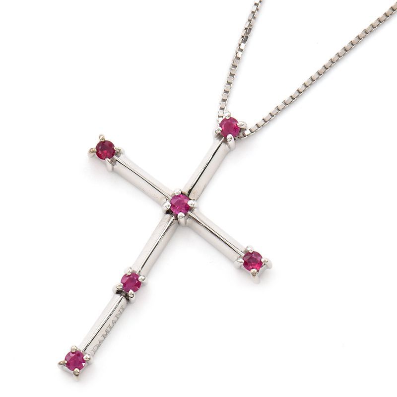  Damiani ru Vehicross necklace K18WG Cross ruby necklace swing 10 character . pendant red white gold used free shipping 