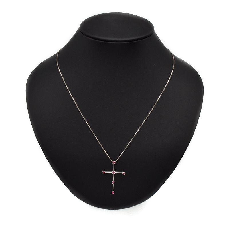  Damiani ru Vehicross necklace K18WG Cross ruby necklace swing 10 character . pendant red white gold used free shipping 