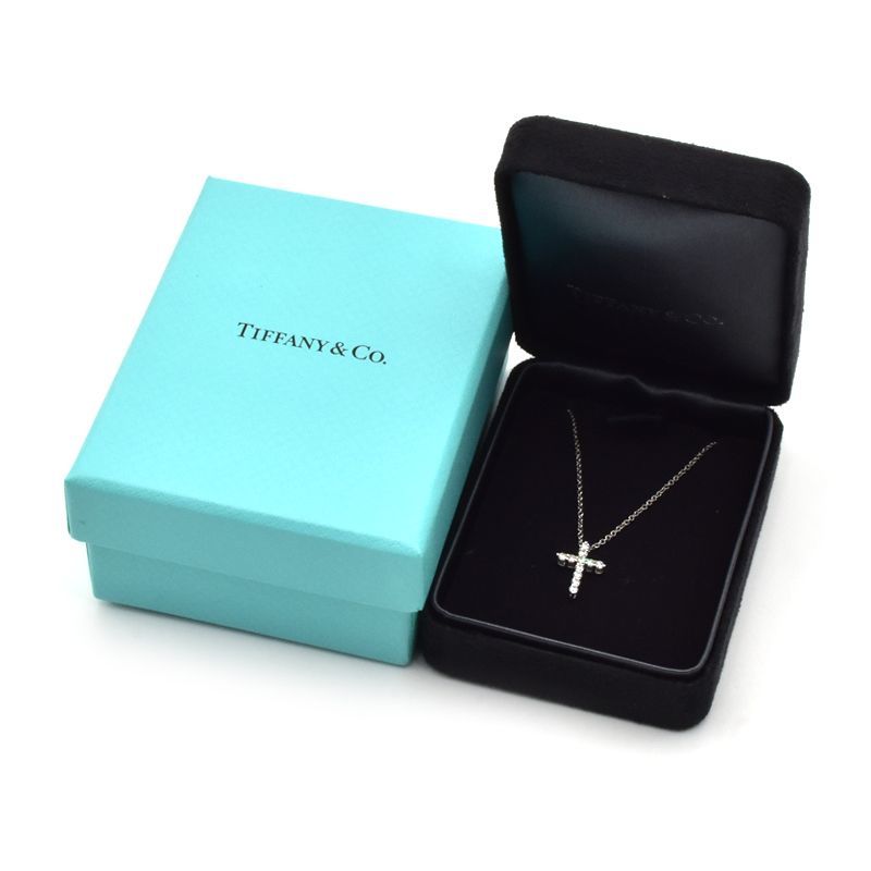  Tiffany Cross pendant Mini diamond Pt950 Cross necklace Cross pendant necklace 10 character . platinum used free shipping 