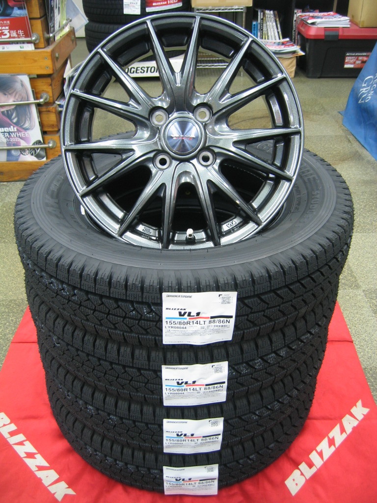 ブリヂストン 国産 スタッドレスタイヤ ブリザック VL-1 VL1 155/80R14 155/80-14 ＆ アルミホイール 新品 4本 プロボックス、サクシード_台数限定販売になります。