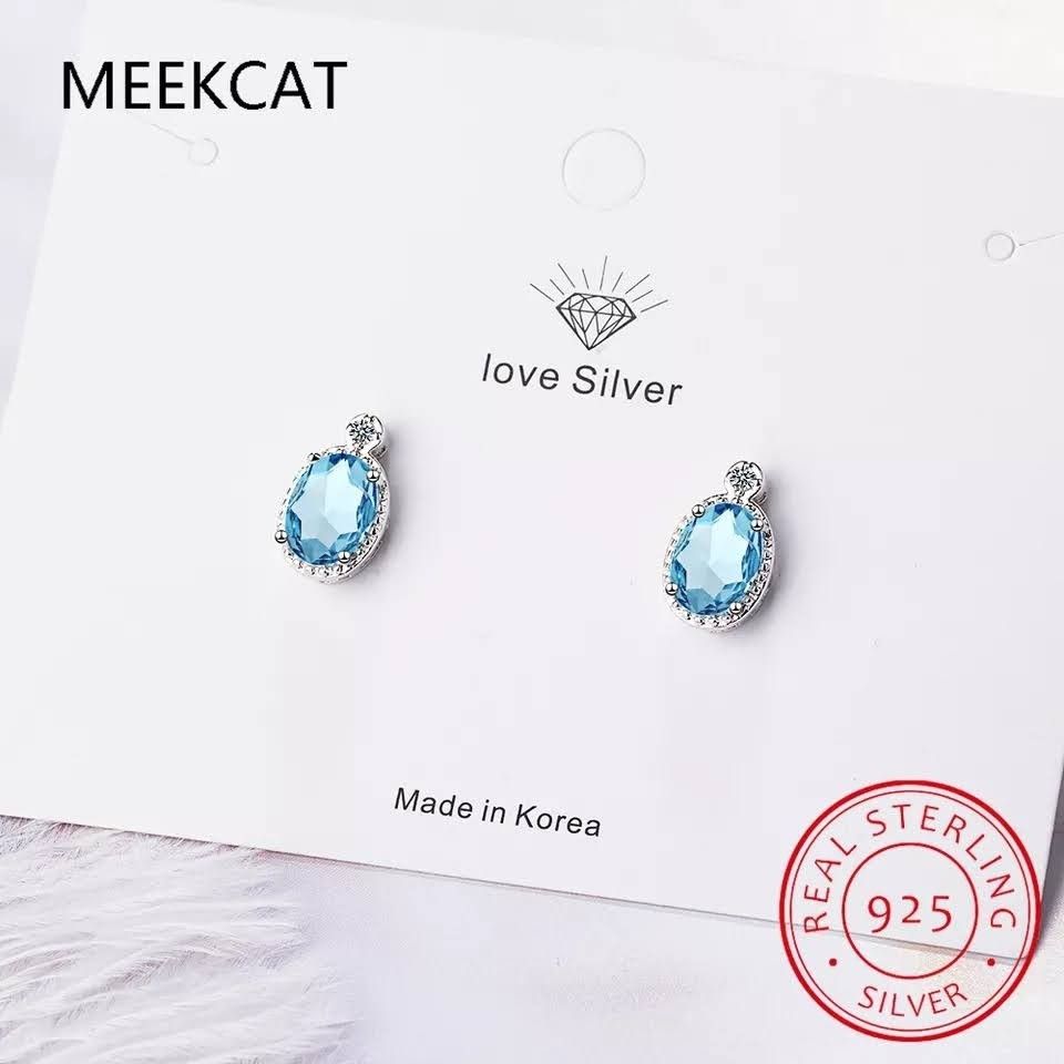 アクアマリン CZダイヤ ドロップピアス オーバル ミル打ちスタッド
