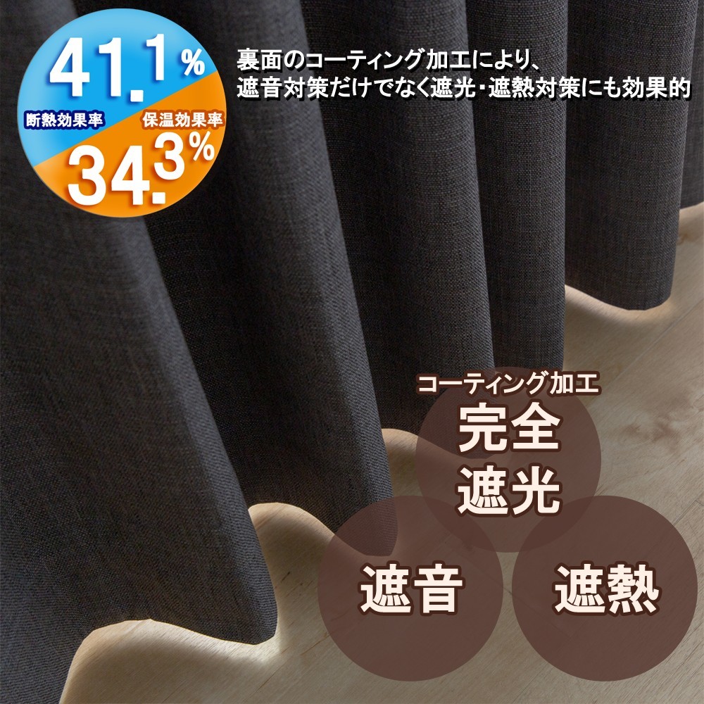 カーテン 幅130cm×丈240cm2枚 ダークグレー 完全遮光 遮光1級 省エネ 遮音 遮熱 断熱 保温 日本製 形状記憶加工付 246サイズ展開_画像2