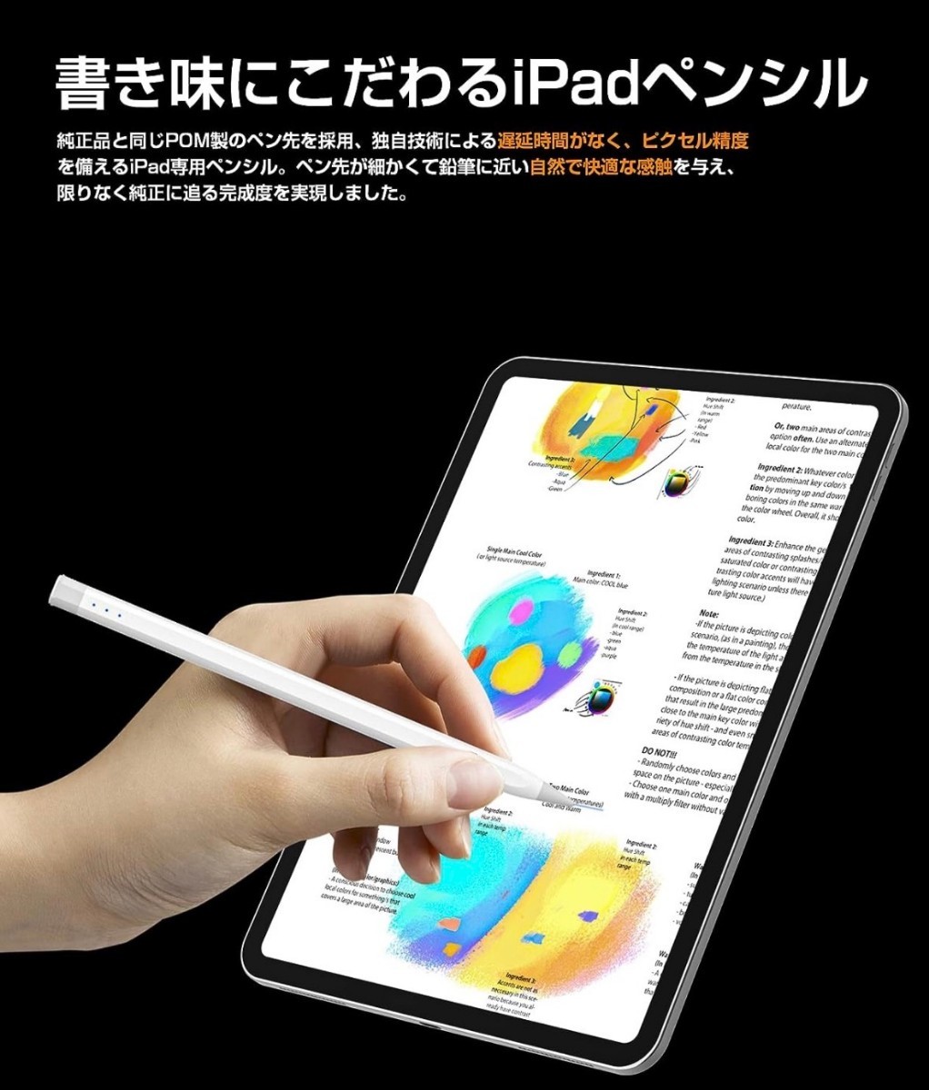 y103106m USGMoBi タッチペン iPad専用 ペンシル 傾き検知 マグネット吸着 パームリジェクション機能 スタイラスペン Type-C充電式_画像2