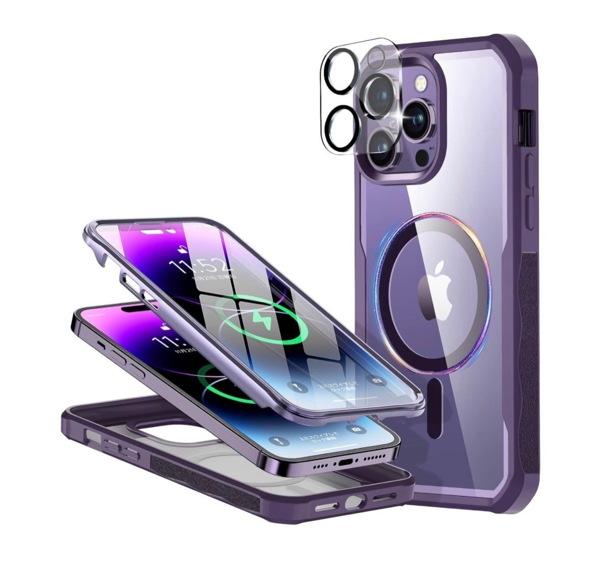 y101602m WEIYUN iPhone 14 Pro ケース 「透明強化ガラス+柔軟TPUフレーム+磁石内蔵 」「MagSafe対応」マグネット搭載 「360度全面保護」 
