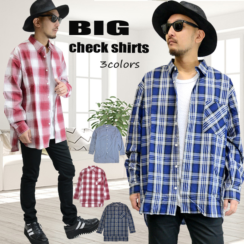 タータンチェック＆ギンガムチェックビッグシャツ 84363 メンズシャツ ロングシャツ新品レッドチェックLL_画像5