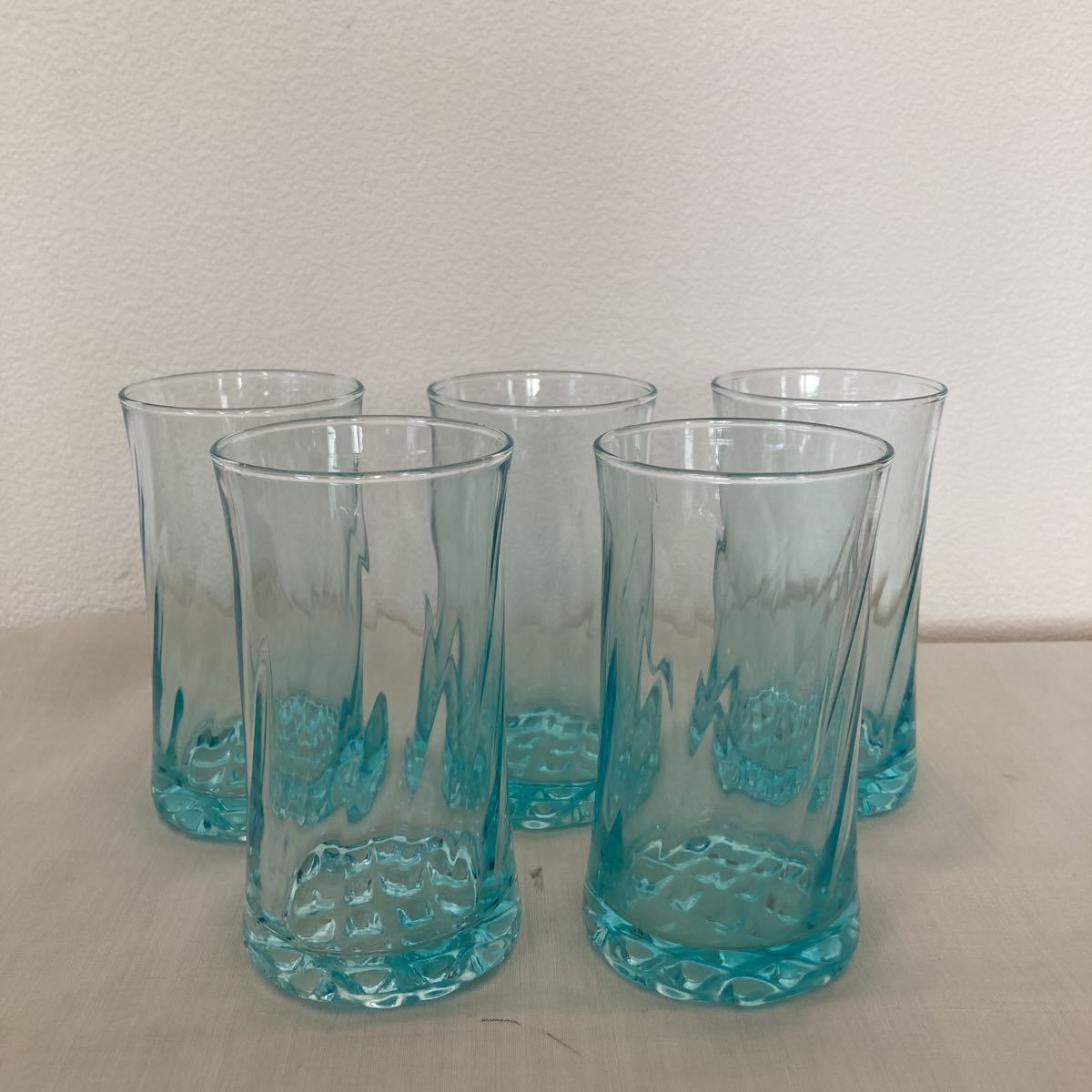  Showa Retro glass glass 5 point together *gala spade | tumbler glass * light blue * that time thing retro miscellaneous goods * height approximately 12., calibre approximately 6.