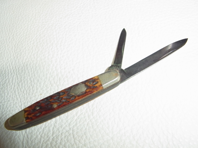 美品希少 1900年頃 米国製■Robeson Cutlery Company（ロブソン）ハンドルスタッグ ブレード 刃金（鉄刃）二丁出 フォールディングナイフ