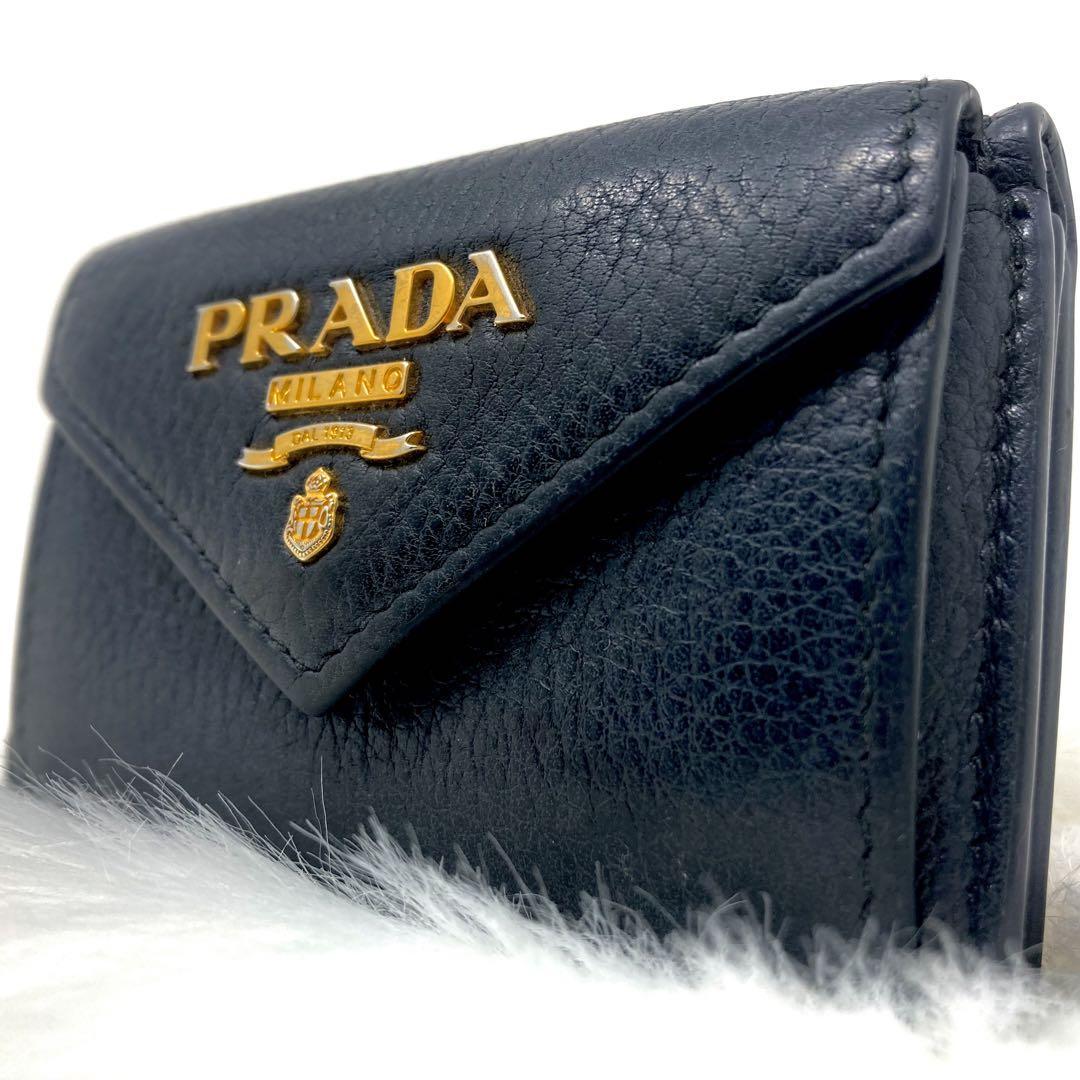 極美品】プラダ長財布レザー PRADAシボ皮折り財布-