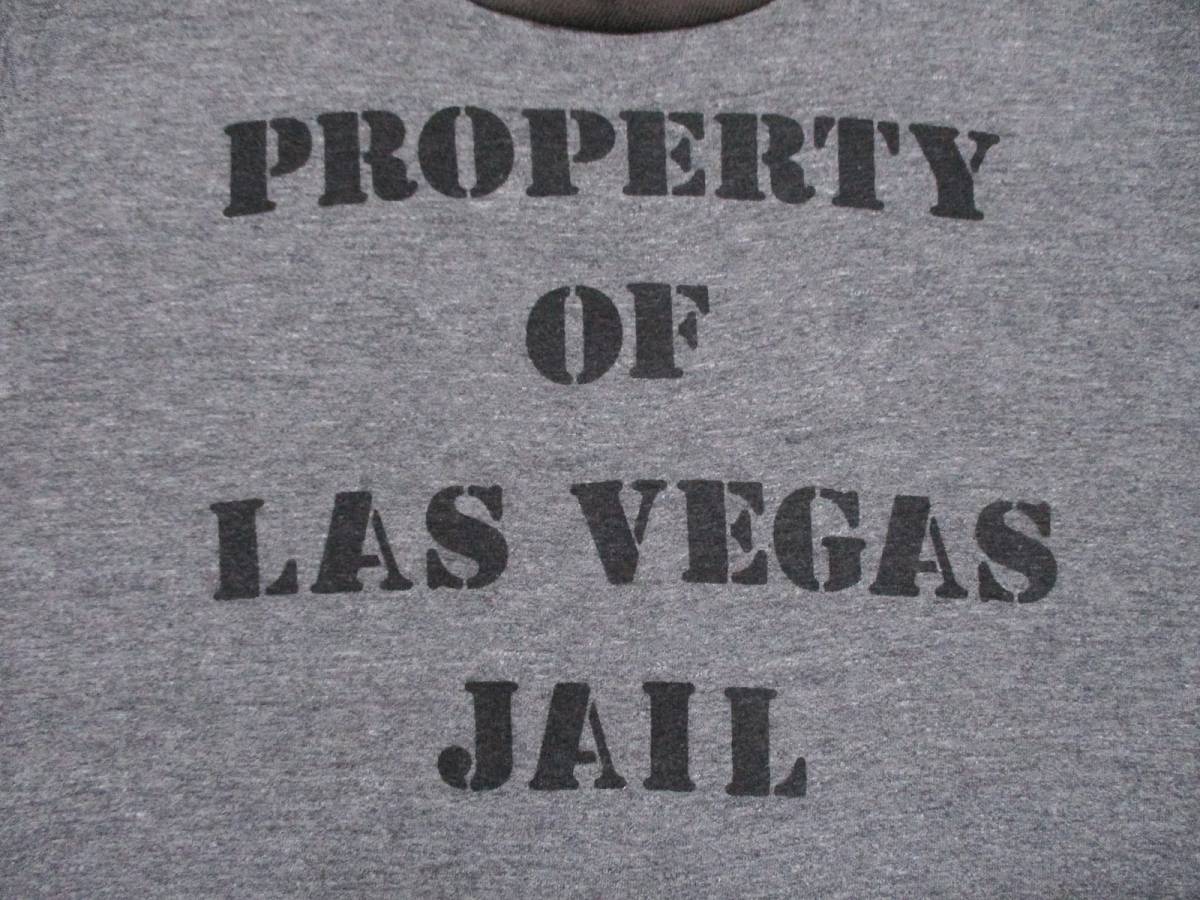 70s Vintage MADE IN USA 古着　PROPERTY OF LAS VEGAS JAIL 囚人 ステンシル プリント リンガー トリム Tシャツ　S〜Mサイズ程度 USA製_画像6