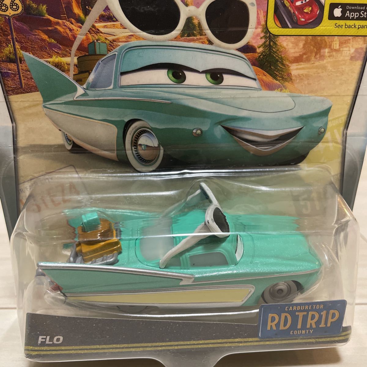 マテル カーズ ミニカー フロー FLO ダイキャスト キャラクターカー MATTEL CARS ロードトリップ RD TRIP ルート 66 サングラス ディズニー_画像3