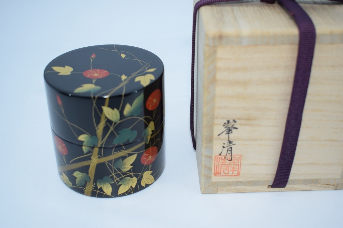 茶道具 朝顔絵 中次茶器 峯清 作 棗 茶道 17-3115