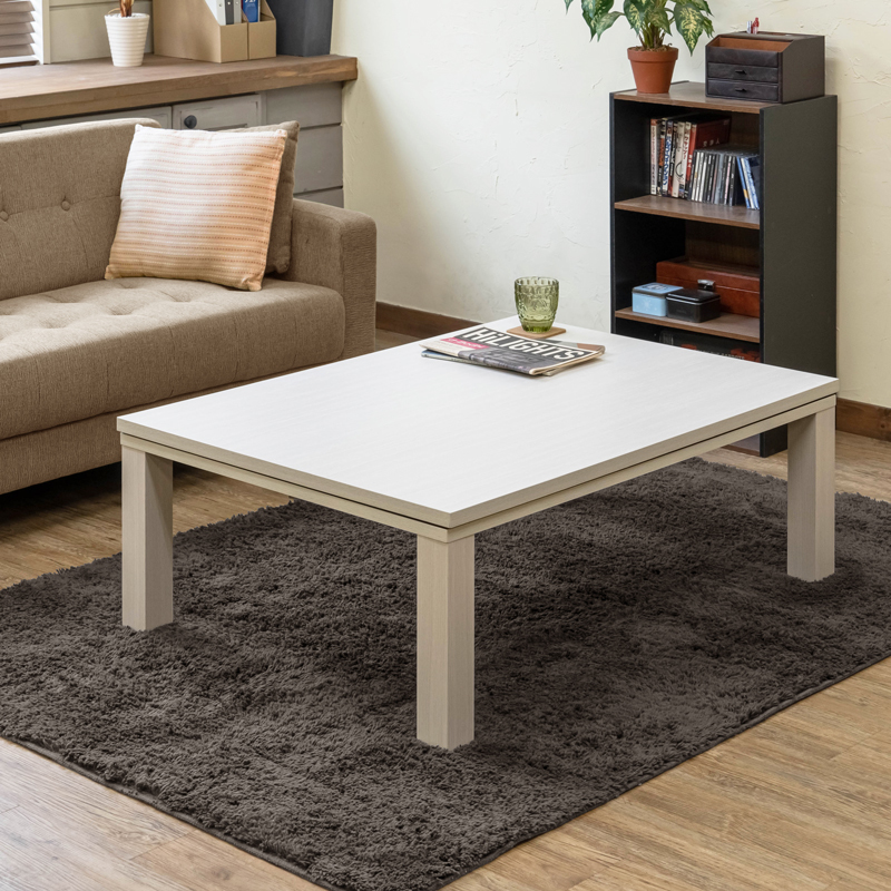 こたつテーブル 105cm×75cm 木製 石英管ヒーター300W ヴィンテージ柄 長方形 モダン KJL-03 ホワイト(WH)