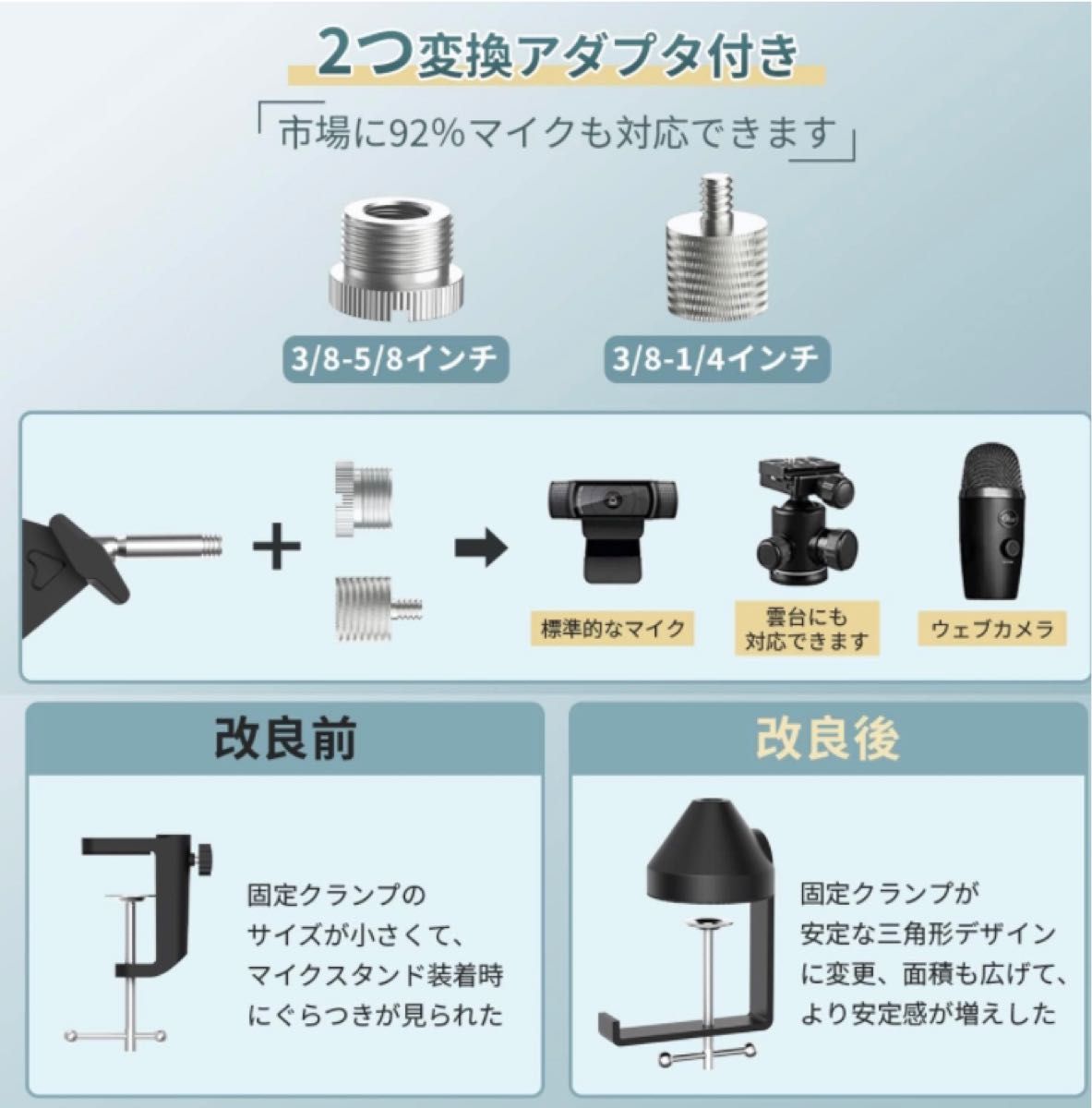 マイクスタンド コンデンサーマイク用 三角形の固定クランプ 省スペース設計 ポップガード 録音/ゲーム実況/配信適用