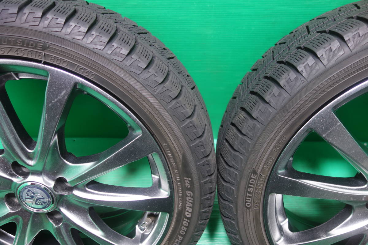 K2568-16 送料無料 195/45R16 スタッドレス 4本セット YOKOHAMA ice GUARD iG50PLUS 8分山 溝たっぷり T.R.G 16-6J +42 PCD100 4H_画像6