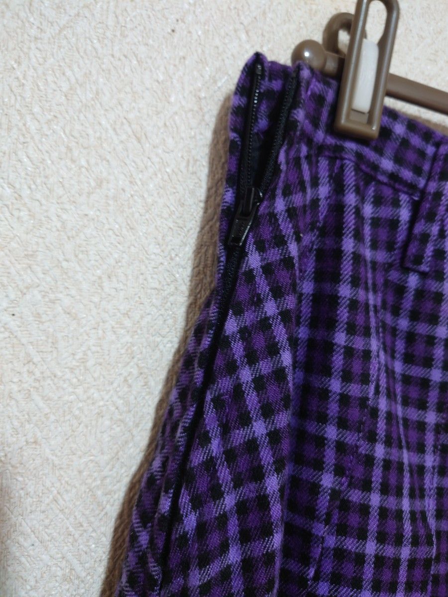 390.【新品タグ付】チェック柄　プリーツキュロットスカート　ポーチ付　L