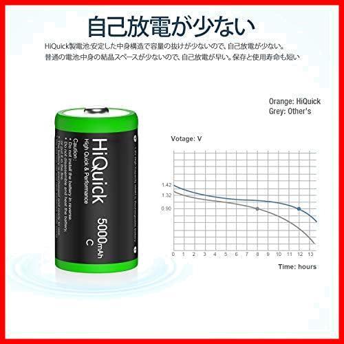 ★単2形充電池x4★ 4本入り 単2電池 高容量5000mAh 約1200回使用可能 充電式ニッケル水素電池 単2充電池 大容量モデル HiQuick_画像2