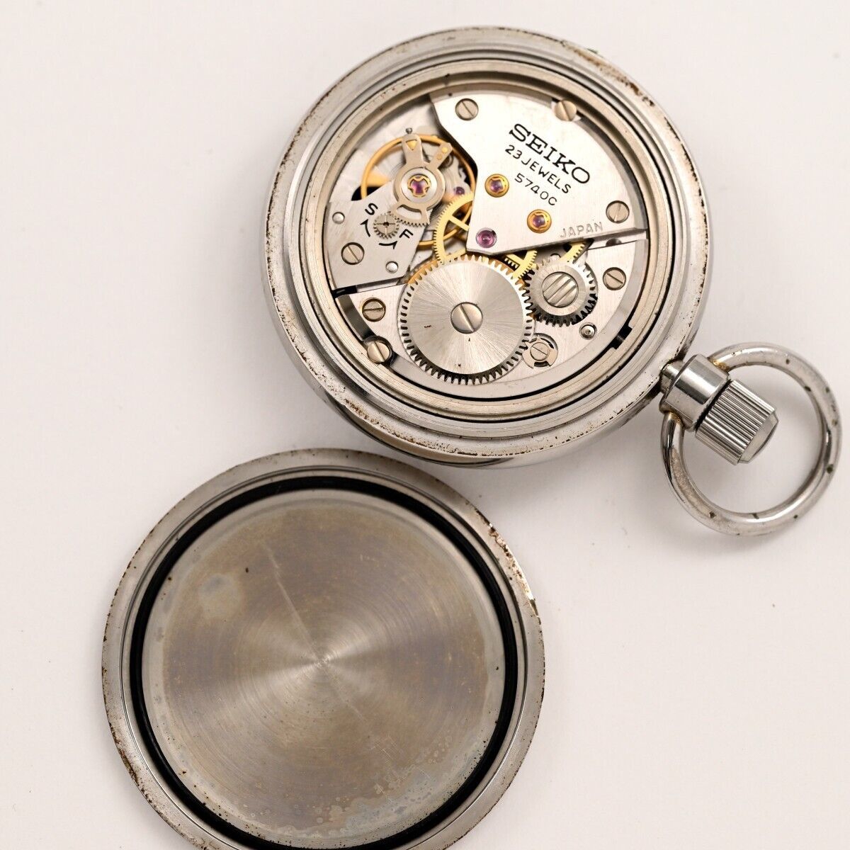 ヴィンテージ 1965 【SEIKO】セイコー 懐中時計 38mm Silver Dial 23J Ref.5740-0080 Hand-Winding $N39-537_画像6