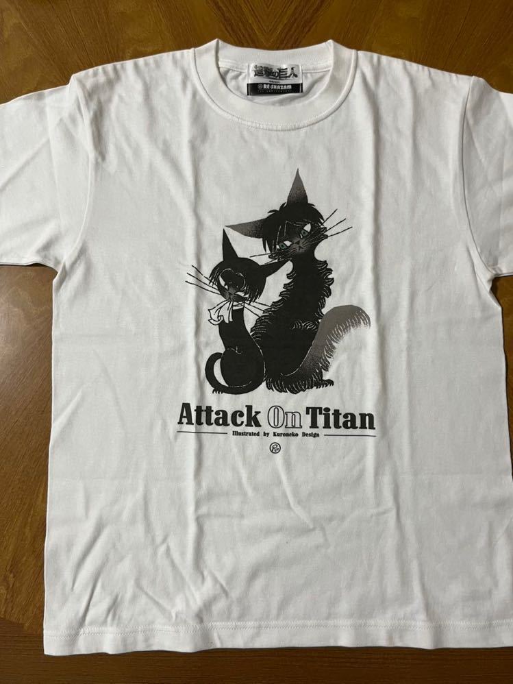 【未使用保管品】進撃の巨人　黒ねこ意匠　リヴァイ 猫&エレン猫　Tシャツ　M RE:SHAZAM