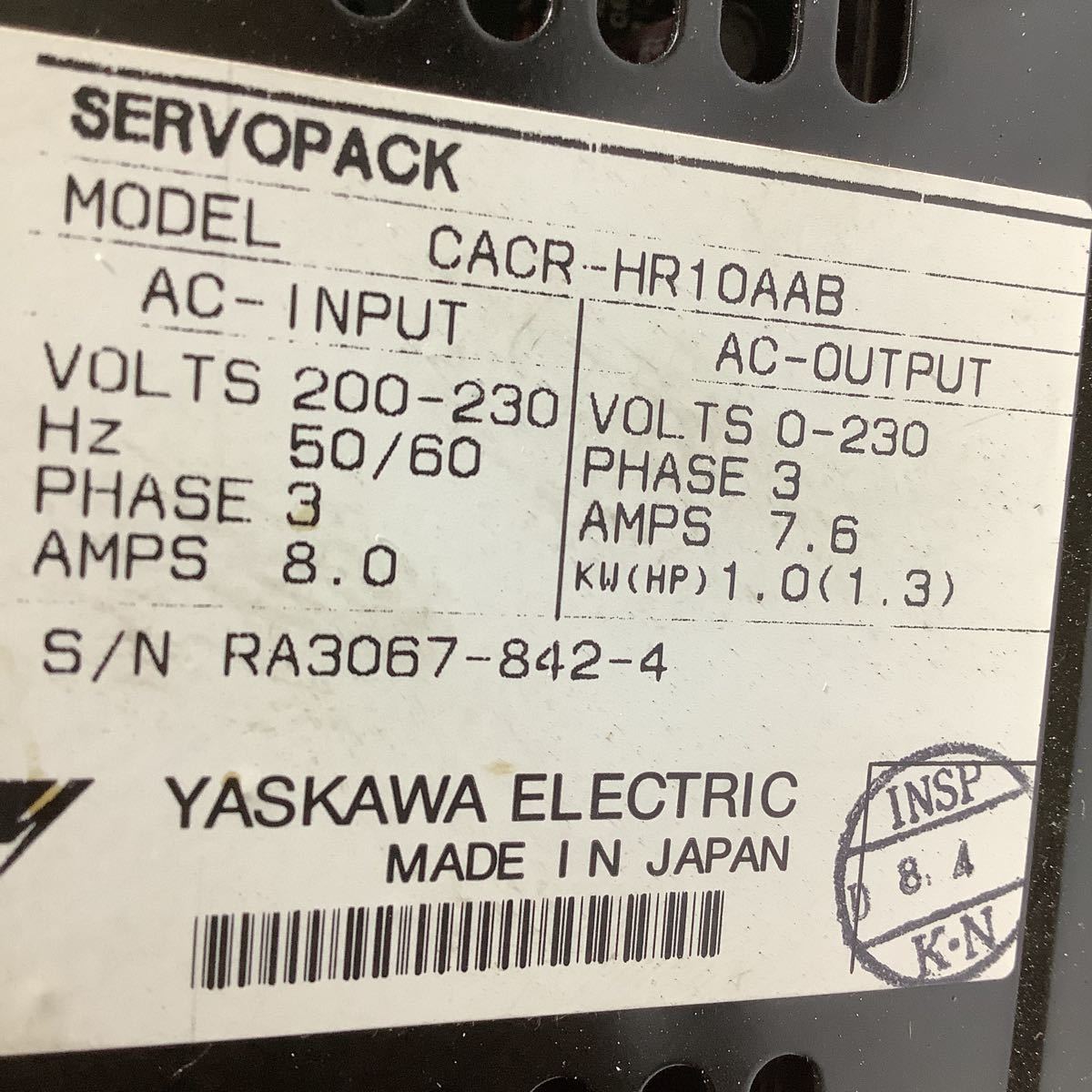 安川電機製サーボアンプHRシリーズ(モデル) C ACRーHR10AAB 中古品一般的な通電まで済みです。動作未確認です、生産中止品です_画像3